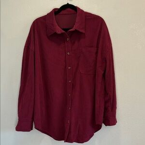 Red Corduroy Button Up Shirt Women’s XL Long Sleeve Oversized Fall